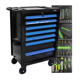 Kolica plava za alat sa 7 fioka i garniturom alata u plastičnom modulima JBM